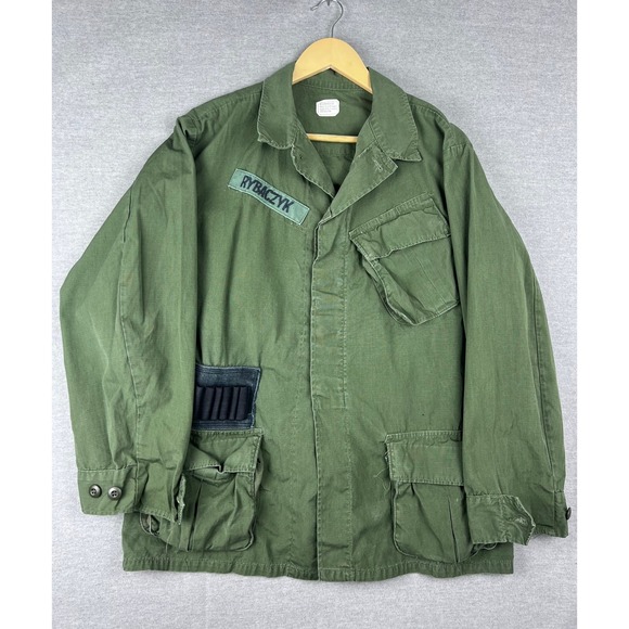 Vintage 1969 US Army Jungle Jacket Medium Regular OG 107 Ripstop Combat Coat - Picture 2 of 8